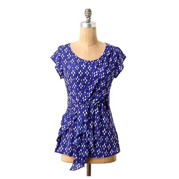 Anthropologie Edmé & Esyllte Printed Silk Draped Top "Gathering Blossoms" - Picture 1 of 8